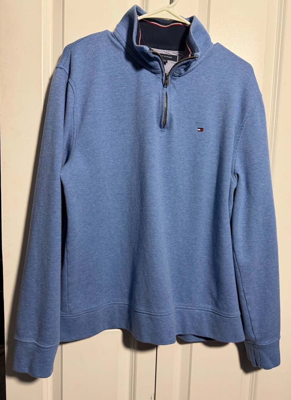 Tommy Hilfiger Mens Blue Quarter Zip Mock Neck Pullover Sweater Long Sleeve Soft